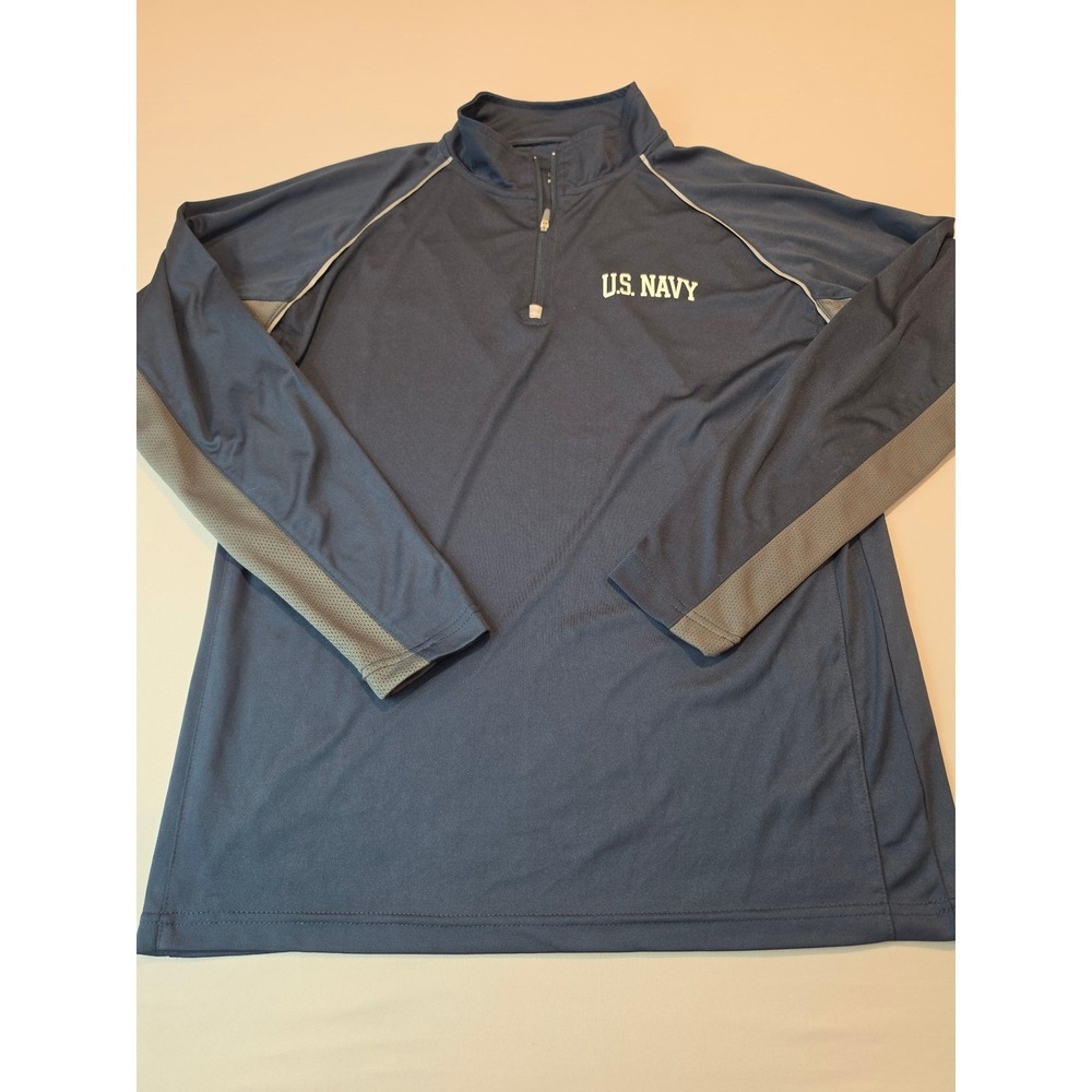 J America Mens US Navy Quarter Zip Pullover Blue Performance Shirt Size Medium